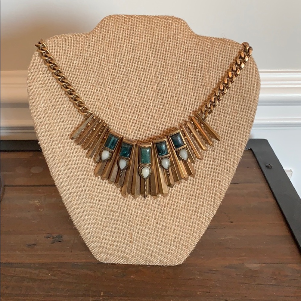 Bronze statement necklace with teal stones
